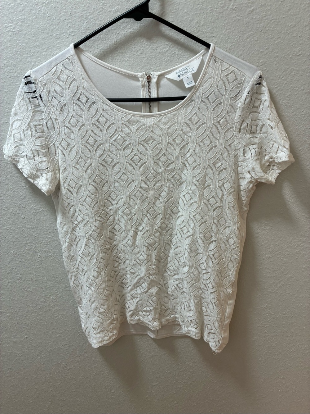 Market & Spruce Ivory Geometric Lace Short Sleeve Top